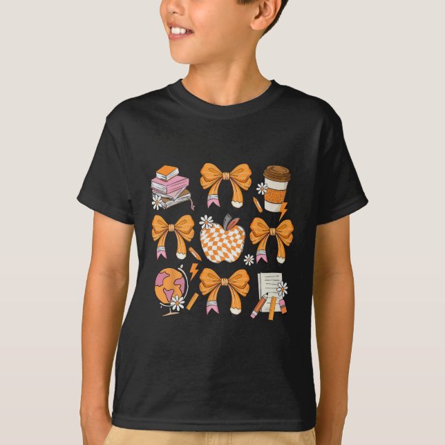 T-shirt Coquette Bow Pencil Automne Automne Enseignant Ret (Devant)