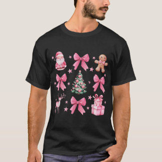 T-shirt Coquette Bow Pink Christmas Tree Père Noël Gingpai