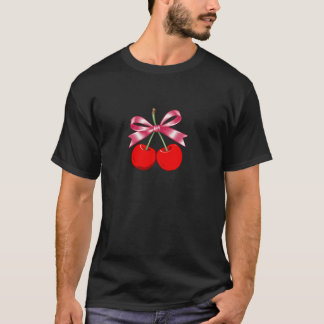 T-shirt Coquette Bow Simple rose mignonne Fille Cerises Ce