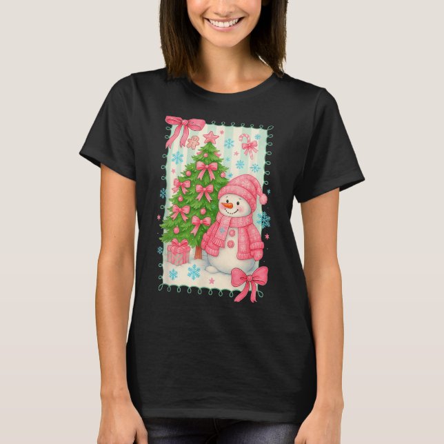 T-shirt Coquette Bow Snowman Nk Christmas Tree Funny Xmas  (Devant)