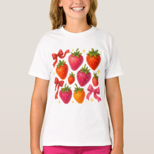 T-shirt Coquette bow strawberry png｜Boho strawberry coquet