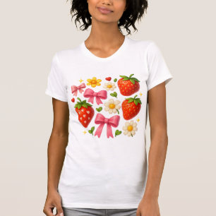 T-shirt Coquette bow strawberry png｜Salty hair png｜Waterme