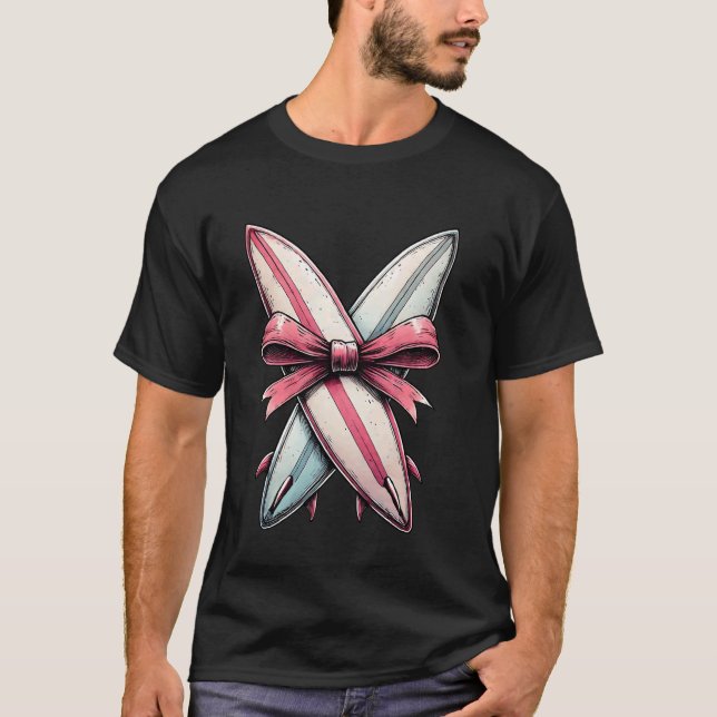 T-shirt Coquette Bow Surfing Fête des Mères Surfboardeuse  (Devant)