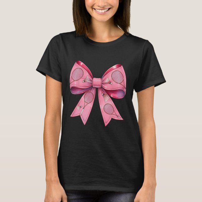 T-shirt Coquette Bow Volant de badminton Raquette rose Rub (Devant)