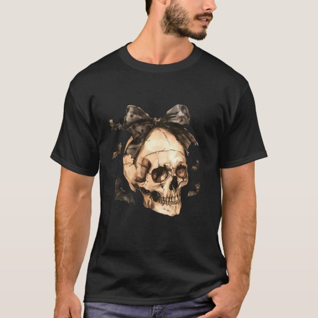 T-shirt Coquette Bow Witch Saison Éffrayante Squelette Sku (Devant)