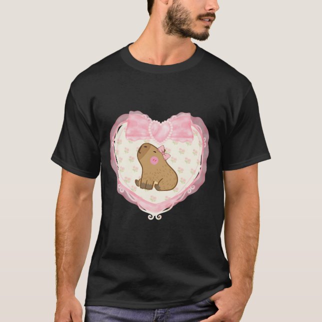 T-shirt Coquette Capybara Coeur rose (Devant)