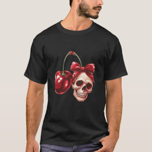 T-shirt Coquette Cerise et Bow Crâne Kawaii Cherry Aesthe