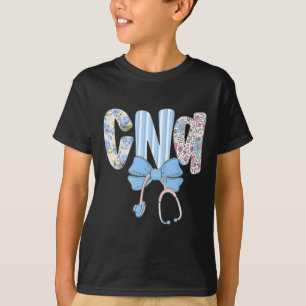 T-shirt Coquette Cna Nurse Bleu Floral Stethoscope Bow Cut