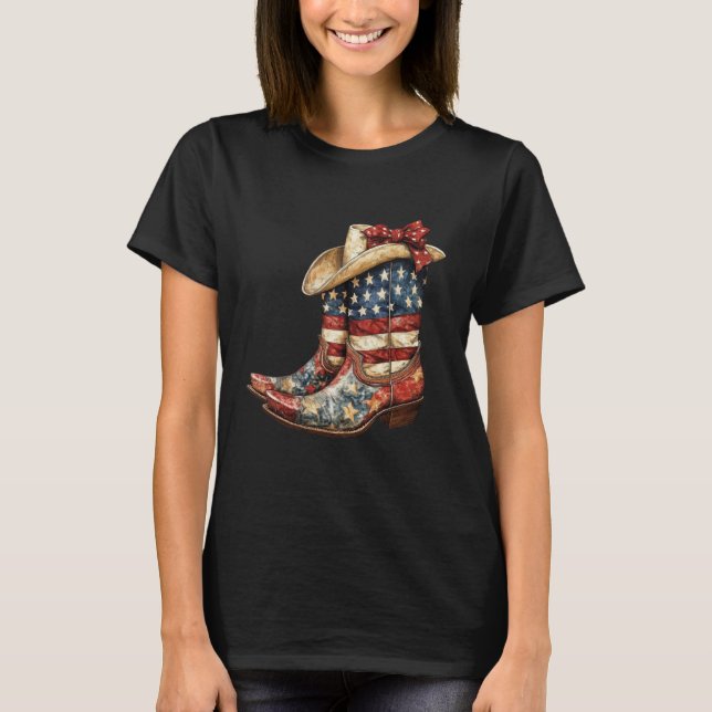 T-shirt Coquette Cowgirl 4th Of July Boots Western Cowgirl (Devant)