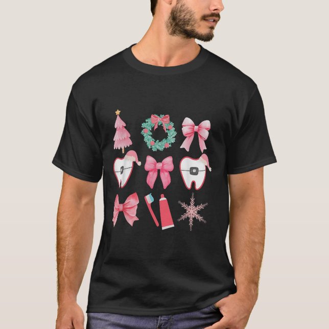 T-shirt Coquette de Noël Bow Orthodontie dentaire C (Devant)