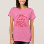 T-shirt Coquette fantaisie noeud à nouer douche nuptiale<br><div class="desc">Coquette fantaisie noeud moderne boho élégant design à la main fête de douche nuptiale favoriser décor assorti design t-shirt. Collection contemporaine rouge et rose.</div>