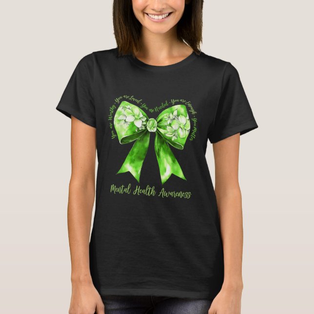 T-shirt Coquette Green Bow Support Guerrier Santé mentale  (Devant)