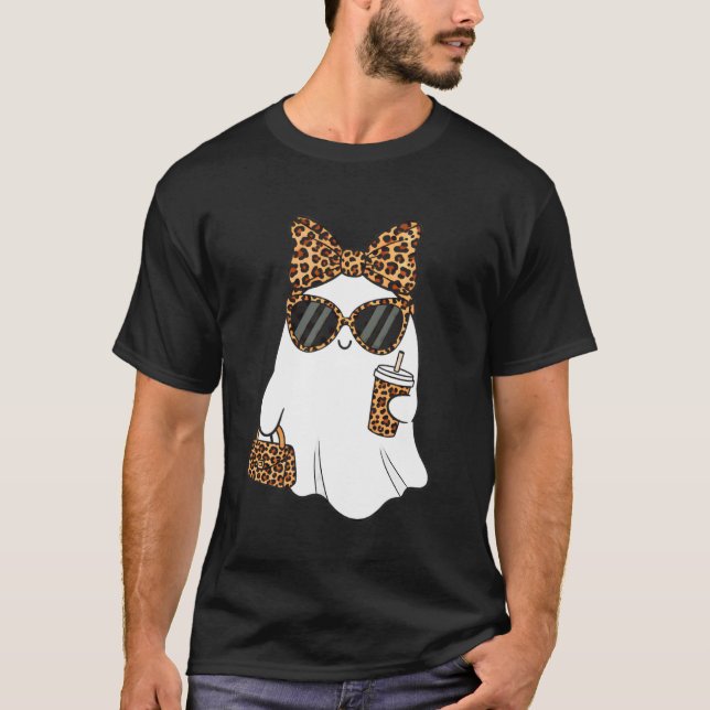 T-shirt Coquette Léopard Fantôme Café Boo Halloween Boujee (Devant)