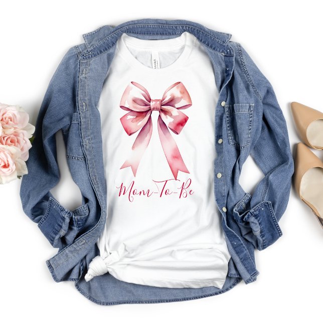 T-shirt Coquette Maman Future Maman avec un Nœud Rose (Pink Bow Mom To Be or Mom of Girls T-shirt)