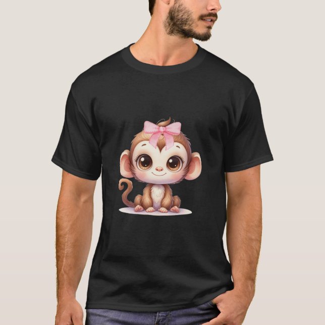 T-shirt Coquette Monkey Lover Bow Simple Rose mignonne Gir (Devant)