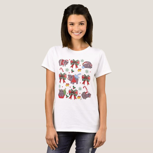 T-shirt Coquette Moo Deng Et Arbre De Noël (Devant entier)