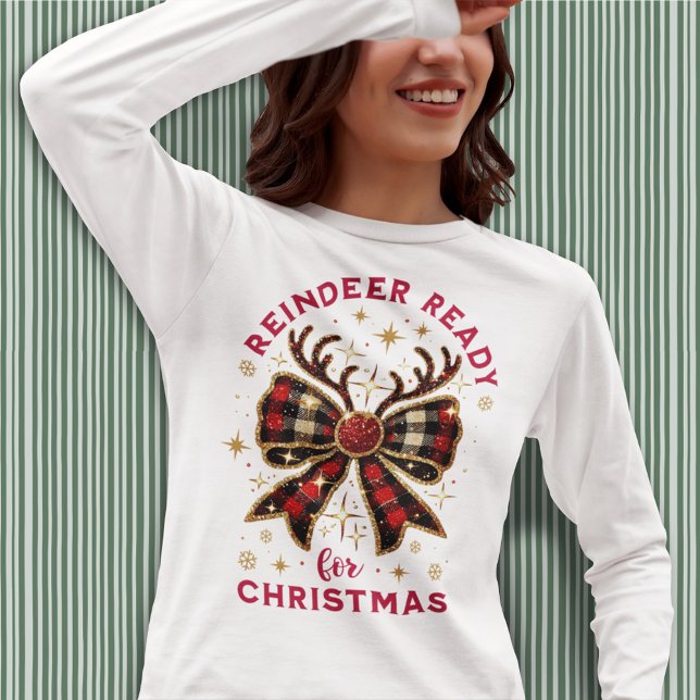 T-shirt Coquette Noël Plaid Reinder Ready Bow (Créateur téléchargé)