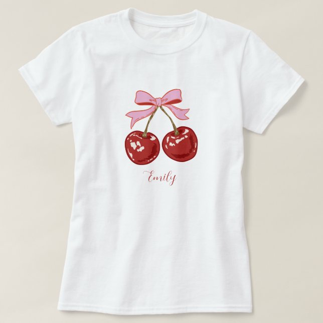 T-shirt Coquette personnalisée Nom de la boîte de cerise (Design devant)