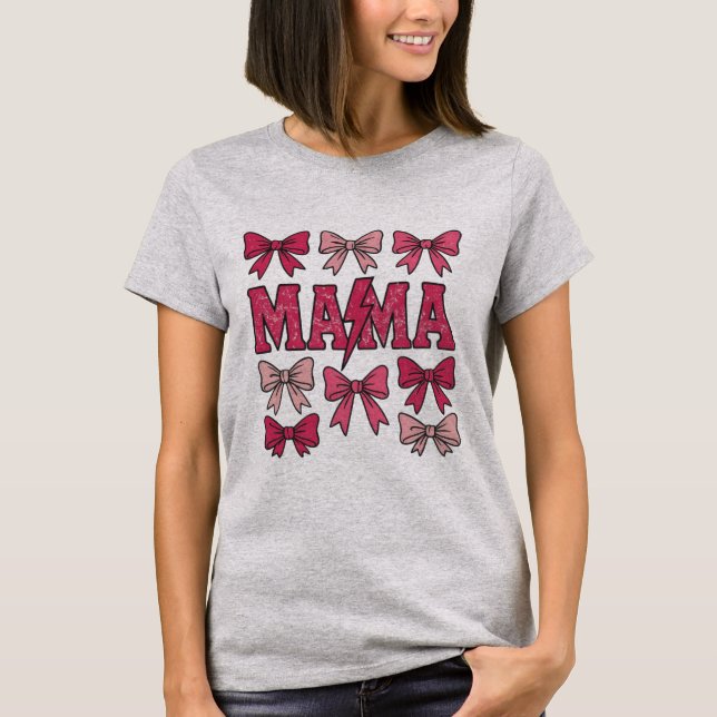 T-shirt Coquette rose Bow Mama Éclairage Bolt Maman (Devant)