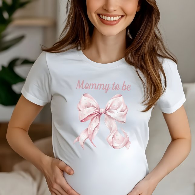 T-shirt Coquette rose Bow & Pearls Maman à être (Mommy to be Coquette Pink Bow Tshirt)