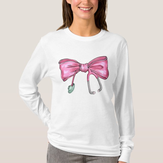 T-shirt Coquette rose Infirmière Stethoscope Bow (Devant)