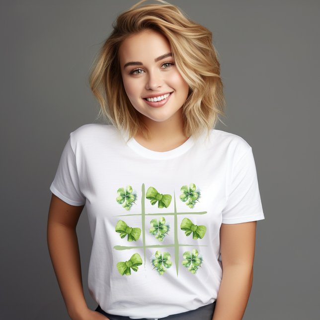 T-shirt Coquette Shamrock aquarelle Bows Jour de la Saint  (Retro Checkered Shamrock and vintage coquette bow St Patricks Day t-shirt)