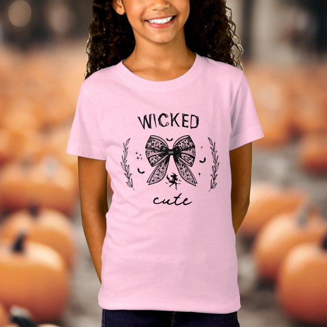 T-Shirt Coquette Sorcière Noir Bow Halloween Nom Rose (Witch Coquette Black Bow Halloween Name Pink T-Shirt)