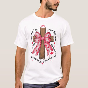 T-shirt Coquette Valentine Jésus Valentine Bow Bible Verse