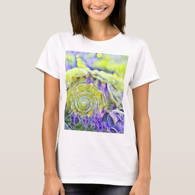 T-shirt Coquillage jaune violet dans l'aquarelle mousseuse (Devant)
