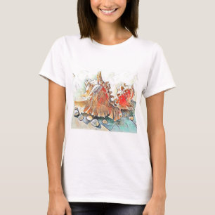 T-shirt Coquillages orange sur peinture d'aquarelle de pla