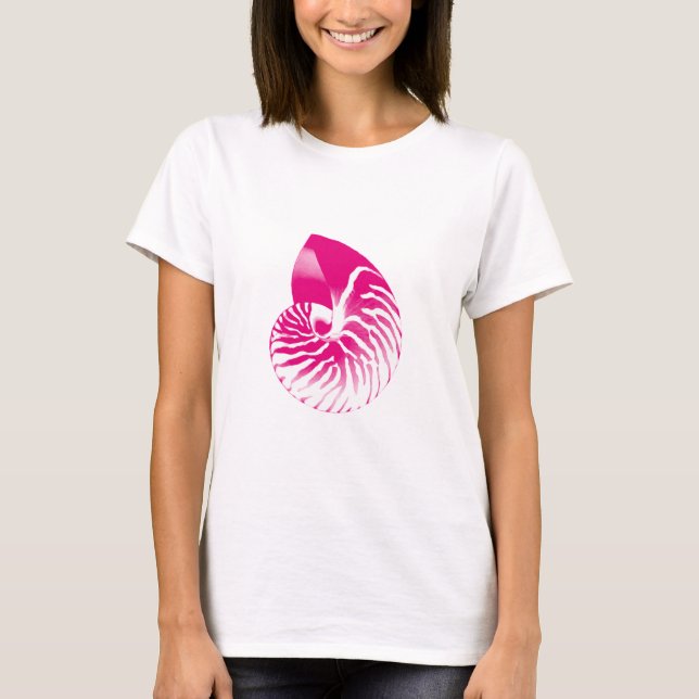 T-shirt Coquille de nautile - rose fuchsia et blanc (Devant)