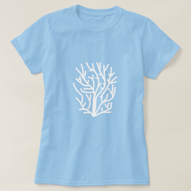 T-shirt Corail blanc sur la vie aquatique bleue (Design devant)