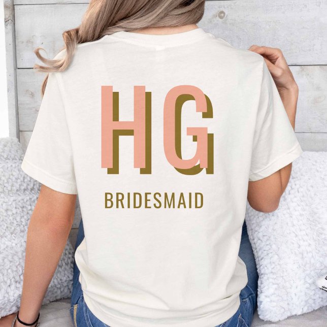 T-shirt Corail + Monogramme Brown Mariage Soirée d'accueil (Coral + Brown shown on Natural t-shirt.)