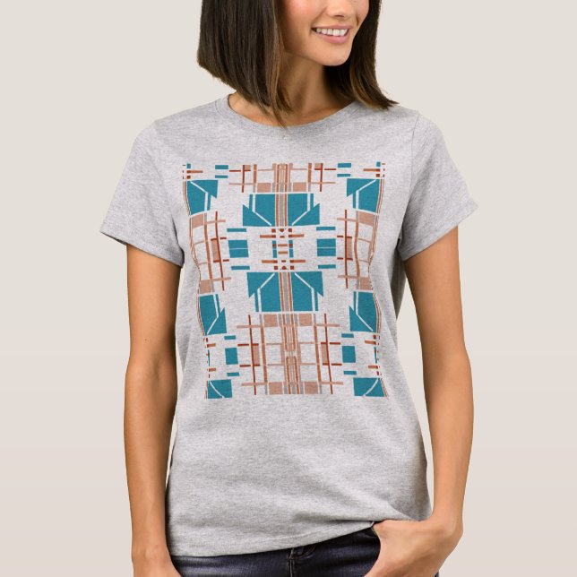 T-shirt Coral rouille Turquoise Sud-Ouest Art look Abstrai (Devant)