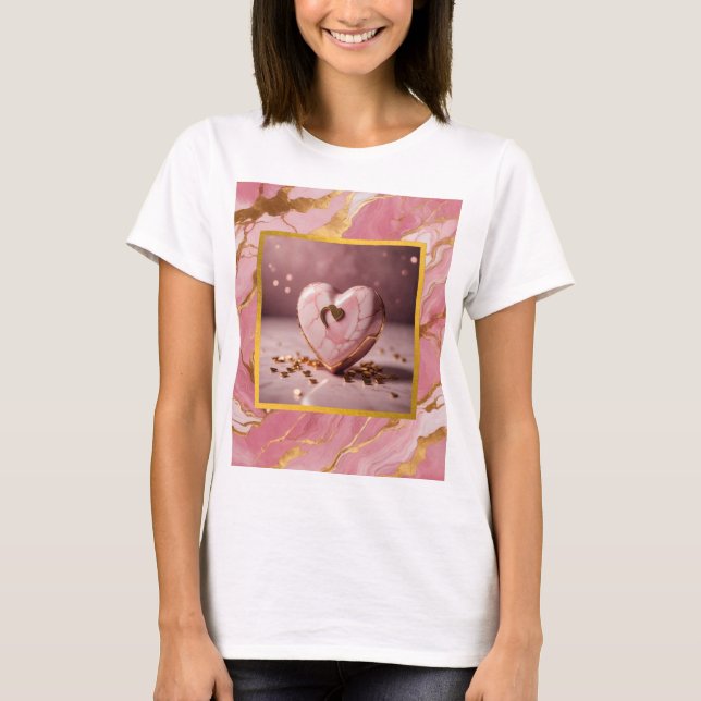 T-shirt Corazón rosa mármol y dorado (Devant)