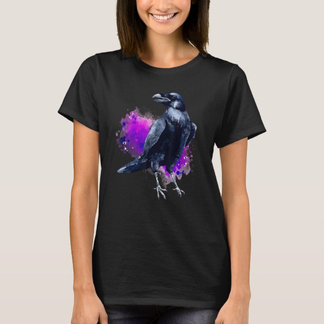 T-shirt Corbeau avec Arrière - plan d'aquarelle violet (Devant)