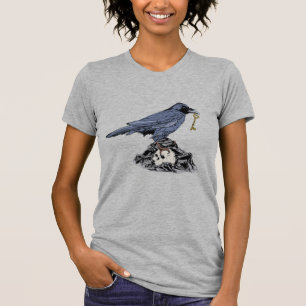 T-shirt Corbeau avec clé sur le crâne gothique