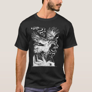 T-shirt corbeau corbeau avec livres goth tatouage Mystère 