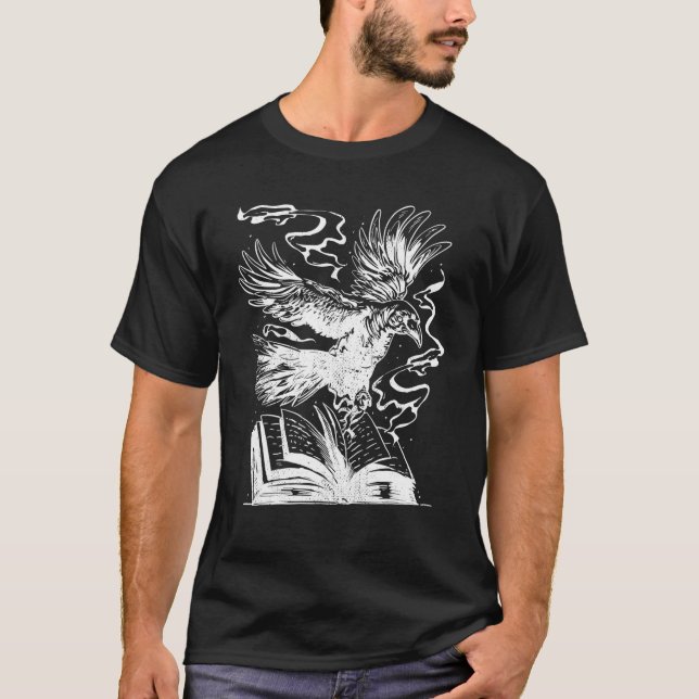 T-shirt corbeau corbeau avec livres goth tatouage Mystère  (Devant)