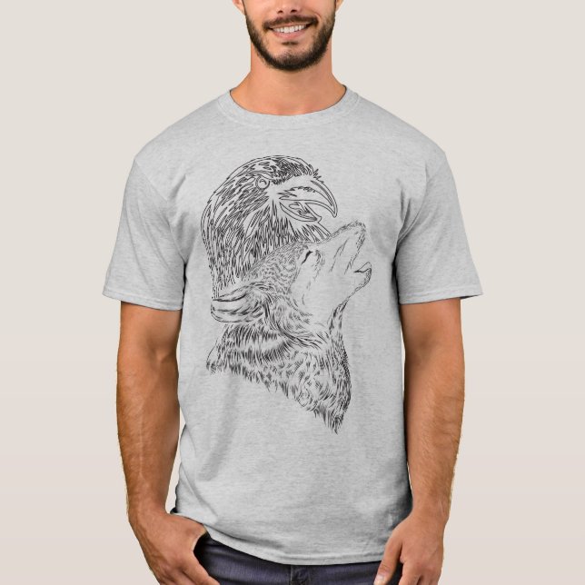 T-shirt corbeau et loup (Devant)