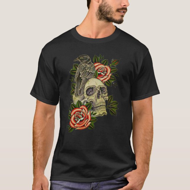 T-shirt Corbeau et Roses Classique (Devant)