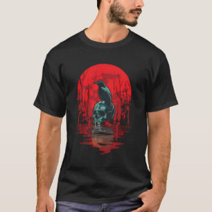 T-shirt Corbeau gothique Crâne rouge Lune Noir Corbeau