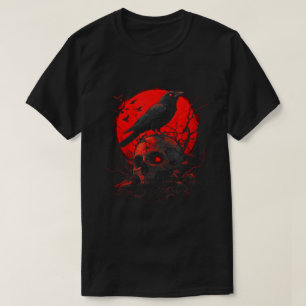 T-shirt Corbeau gothique noir crâne Lune rouge Corbeau