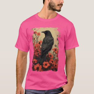 T-shirt Corbeau gothique Rose enchanté, Corbeau fleuri Vin