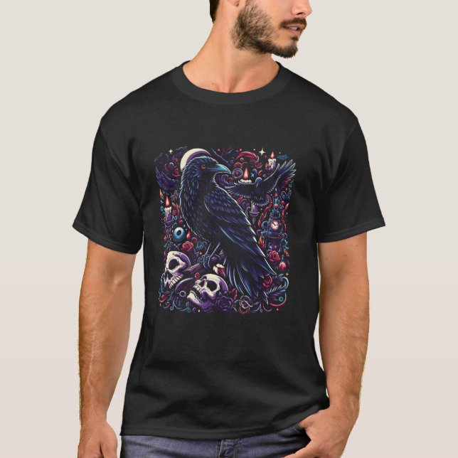 T-shirt Corbeau noir Corbeau crâne d'oiseau T Chemise (Devant)