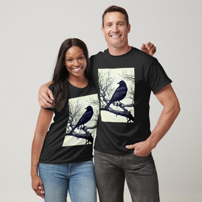 T-shirt Corbeau perché sur des branches nues d'hiver (Unisexe)