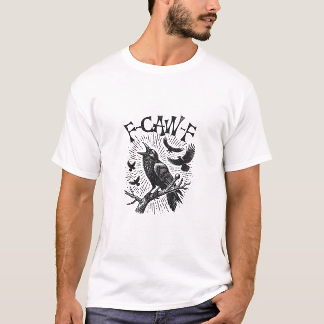 T-shirt Corbeau Rétro Drôle F-Caw-F (Devant)