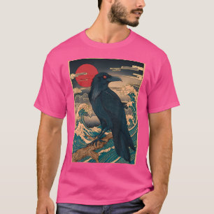 T-shirt Corbeau rouge lune - Style japonais Vintage corbea