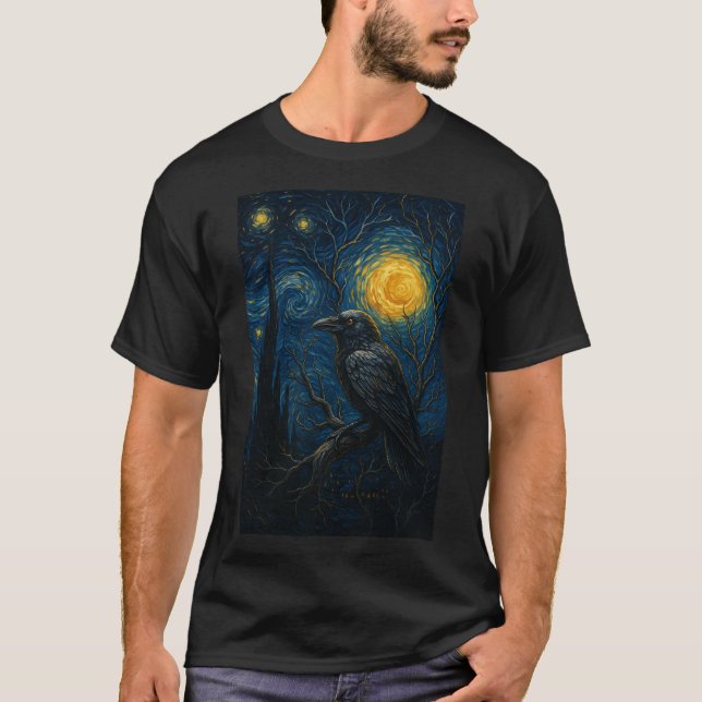 T-shirt Corbeau sous Starry Night Art gothique (Devant)