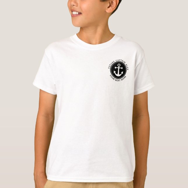 T-shirt Corde d'Ancre nautique noir Nom du bateau personna (Devant)